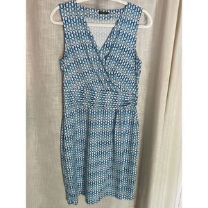 J. McLaughlin Catalina Cloth‎ Faux Wrap Sleeveless Dress Blue and White Size Med